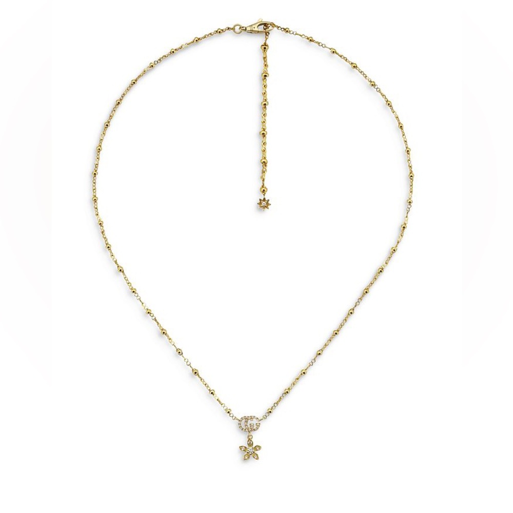 Gucci 18K Gold GG Diamond Floral Necklace